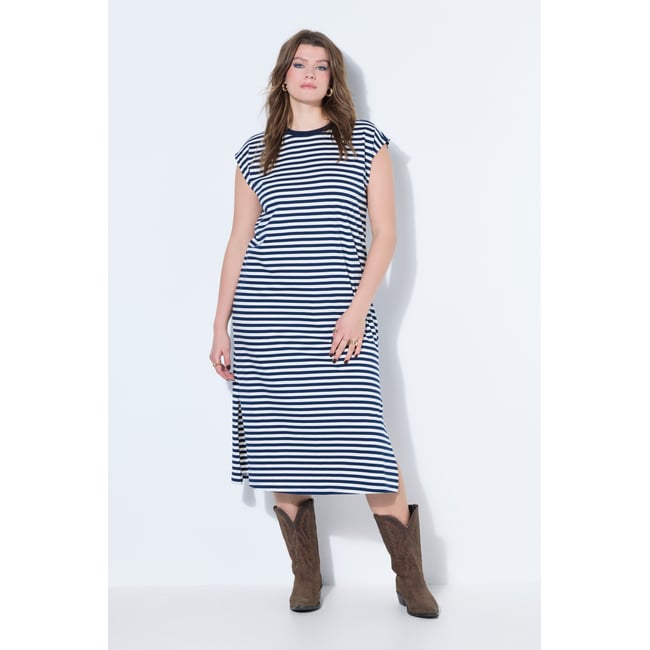 Robe en jersey, oversized, rayures, col rond bleu foncé <span itemprop=