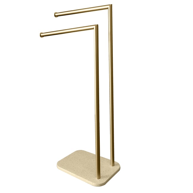 Porte-serviettes sur pied 2 barres en métal Couleur naturel <span itemprop=
