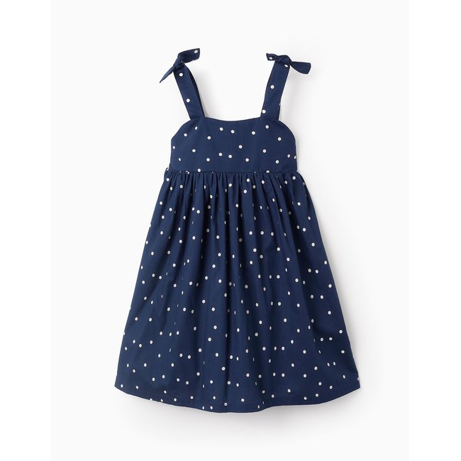 Robe en Popeline à Pois bleu foncé <span itemprop=