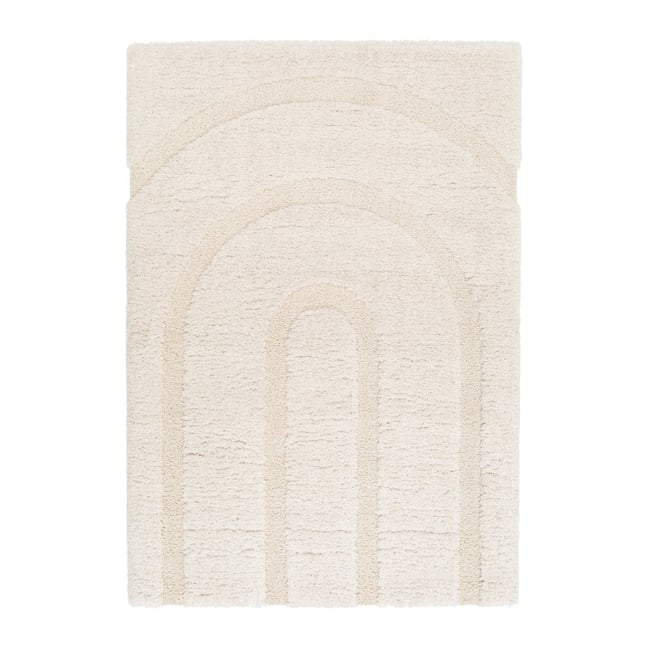 Tapis shaggy épais en polyester recyclé avec relief ARCADIA Couleur beige sable <span itemprop=