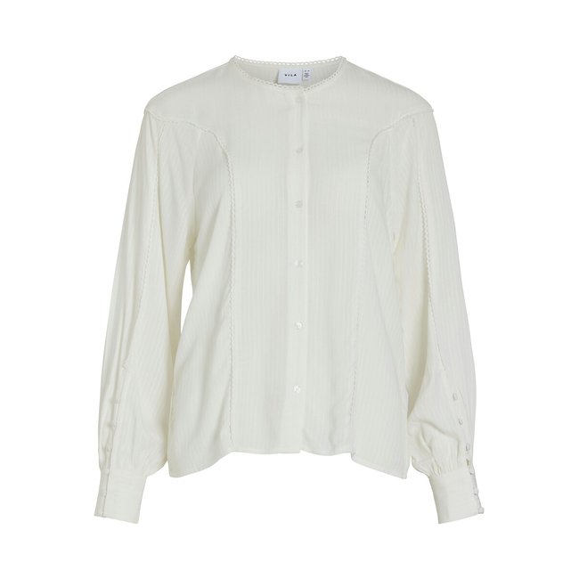Blusa fluida, cuello bordado blanco <span itemprop=