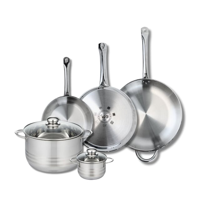 Batterie 3 poêles 24/28/32cm + 2 faitouts 12/24cm PROFI BRILLANT gris <span itemprop=