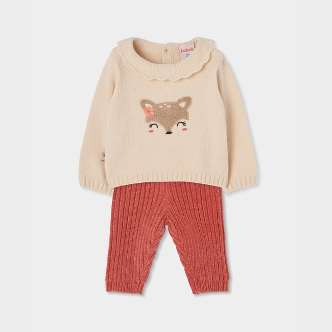Ensemble bébé fille brodé cerf blanc <span itemprop=