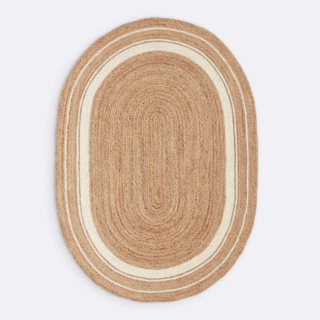 Tapete oval, em juta, Aftas natural/branco <span itemprop=
