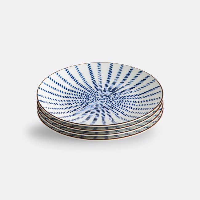 Set of 4 Bowlia Ray Pattern Porcelain Dessert Plates blue/white LA REDOUTE INTERIEURS