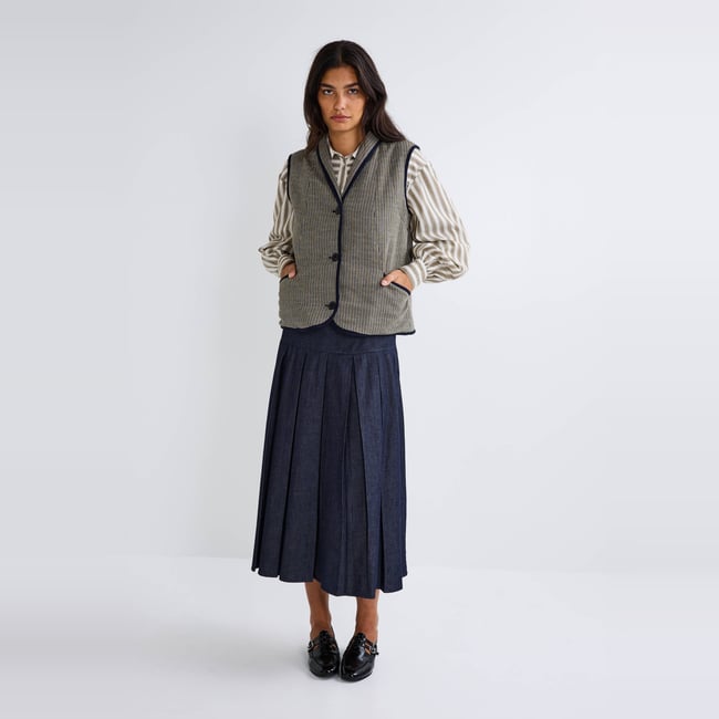Jupe midi en denim stone denim <span itemprop=