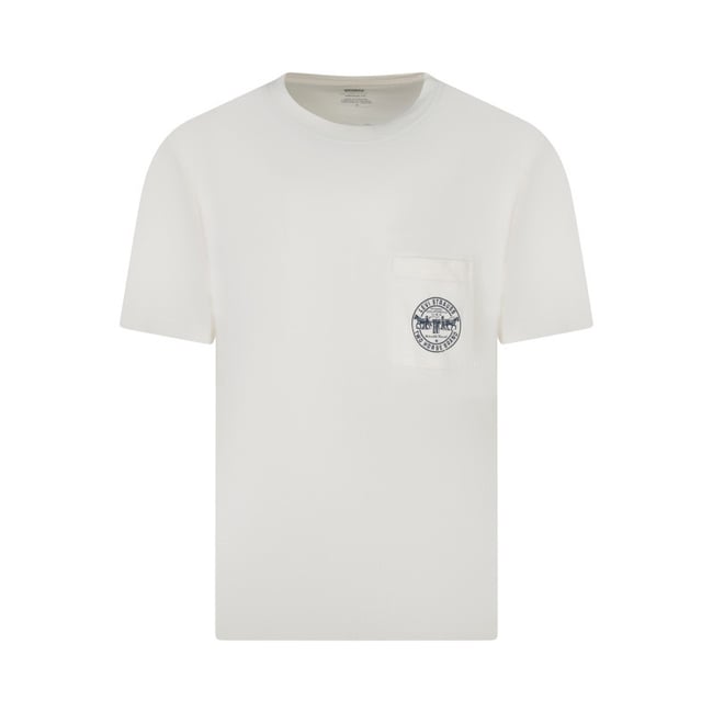 T-shirt en coton écru imprimé à coupe droite pourvu d'un col rond beige <span itemprop=