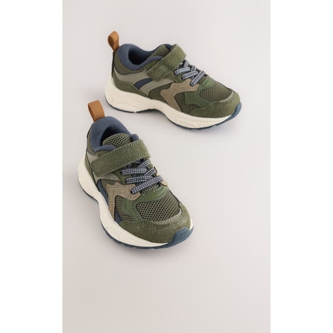 Baskets à lacets élastiques et scratch vert kaki <span itemprop=