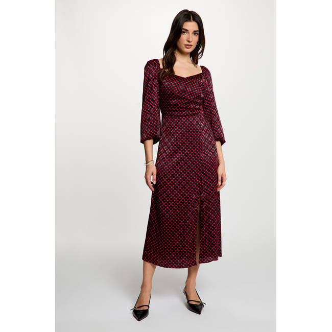Robe satinée manches bouffantes multicolore <span itemprop=