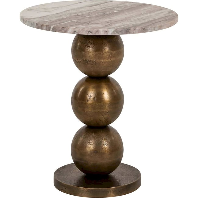 Table d'appoint ronde en marbre et laiton Couleur beige marbre et laiton vieilli <span itemprop=