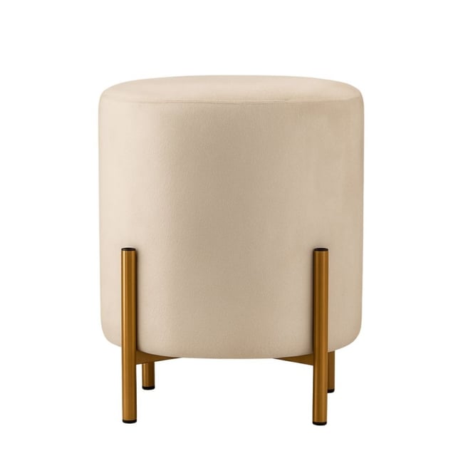 Pouf en velours rond pieds métal 36x30cm Couleur beige <span itemprop=