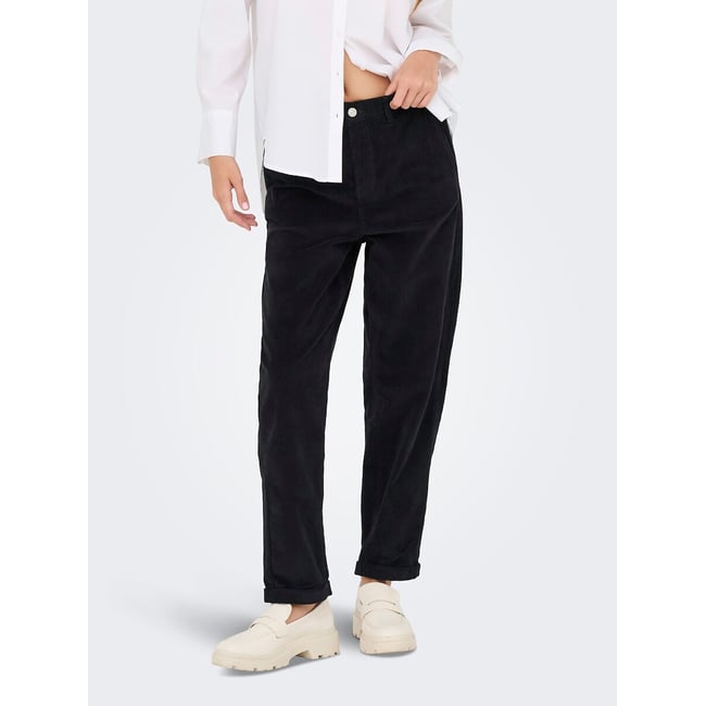 Pantalon carotte en velours noir <span itemprop=