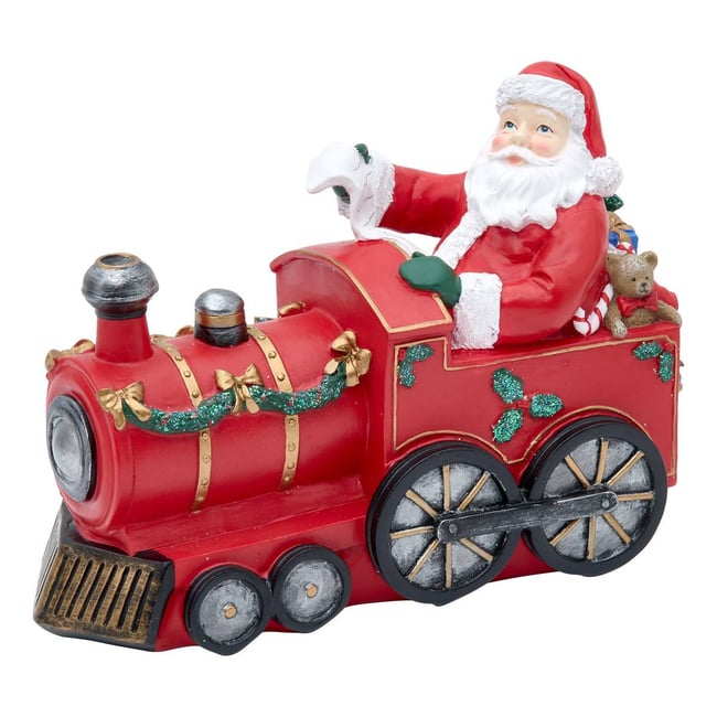 Train décoratif Père Noël en résine L. 27,5 cm Couleur rouge <span itemprop=