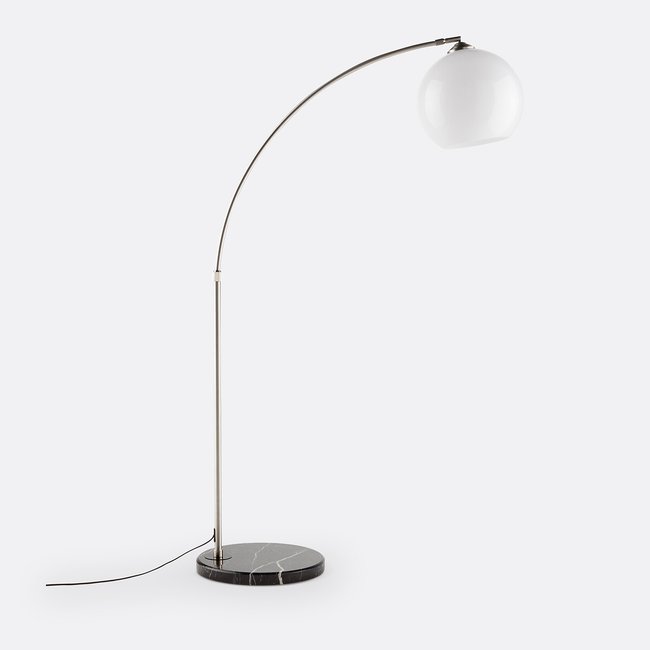 Lampadaire arc acier, marbre et acrylique, Bowata blanc/chrome <span itemprop=