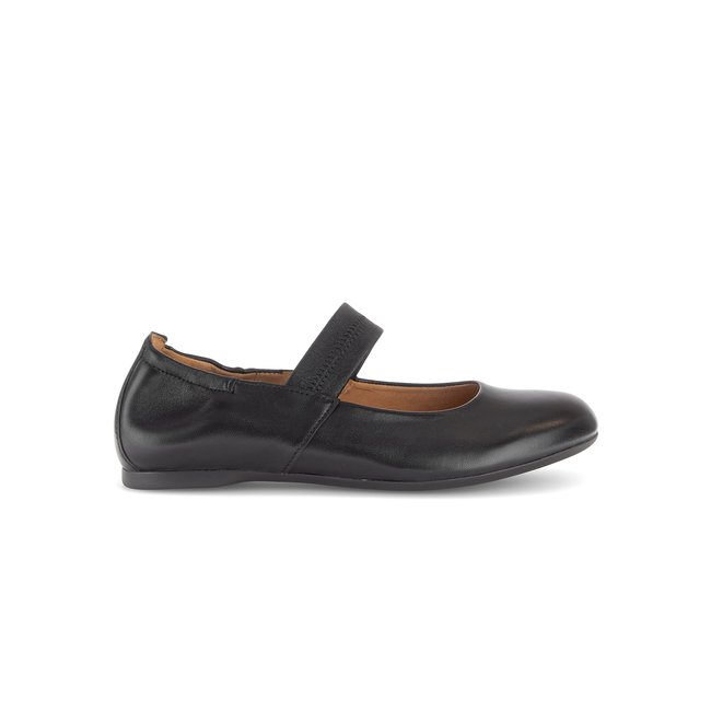 Ballerines en cuir à talon décroché noir lisse <span itemprop=