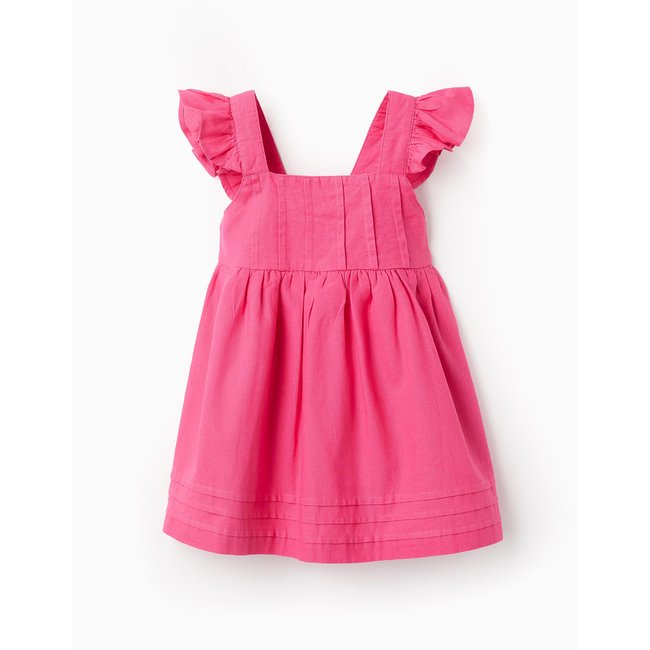 Robe en Coton et Lin avec Volants rose foncé <span itemprop=