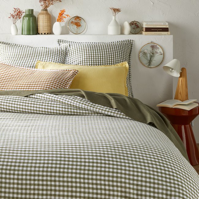 Housse de couette en lin lavé, Acélie Kaki kaki <span itemprop=