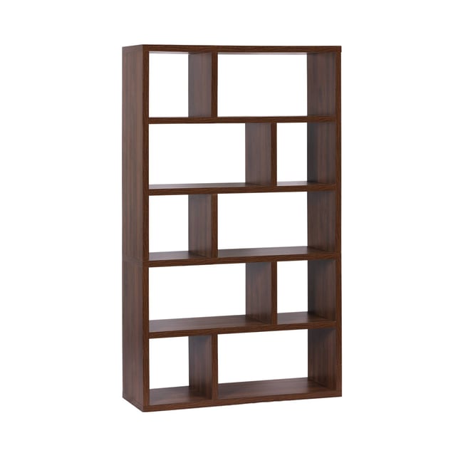 Etagère bibliothèque décor bois asymétrique 5 niveaux 10 compartiments BASIKS - SWEEEK