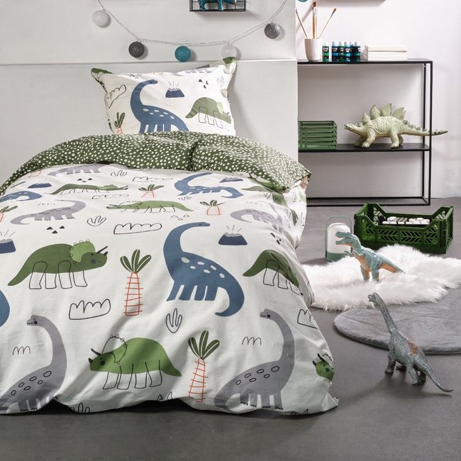 Parure de lit imprimé animalier coton HAPPY vert <span itemprop=