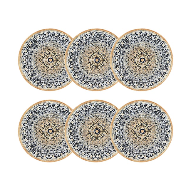 Lot de 6 assiettes plates en porcelaine 27cm, BYZANCE Couleur blanc-bleu-marron <span itemprop=