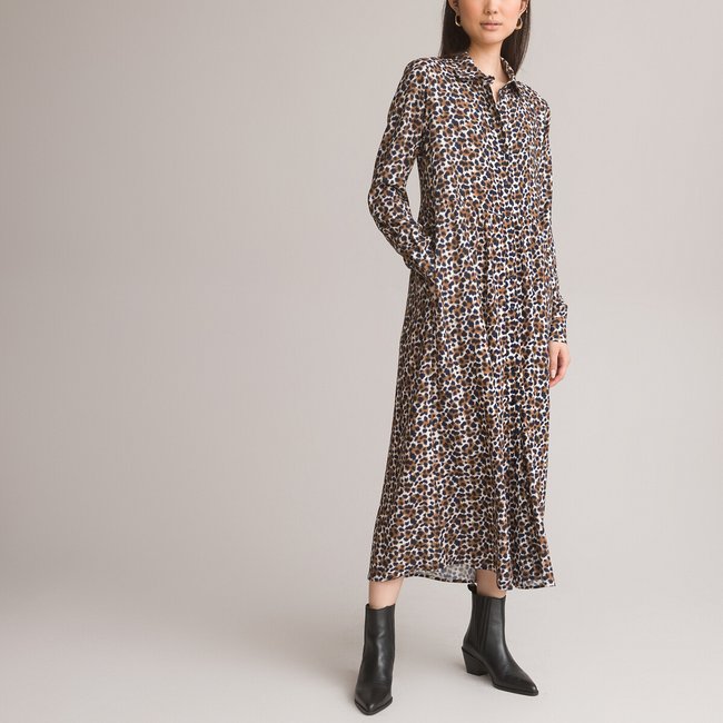 Maxi shirt dress in animal print leopard print La Redoute Collections La Redoute