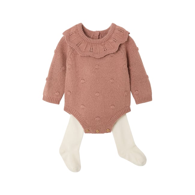 Ensemble barboteuse et collants naissance blush <span itemprop=