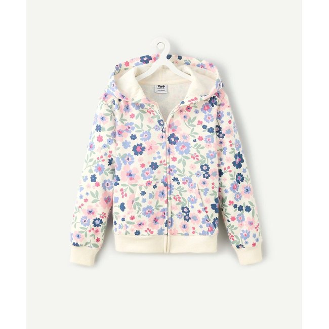 Sudadera con cremallera y capucha de felpa estampado floral <span itemprop=