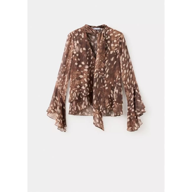 Blouse gaze imprimée marron <span itemprop=