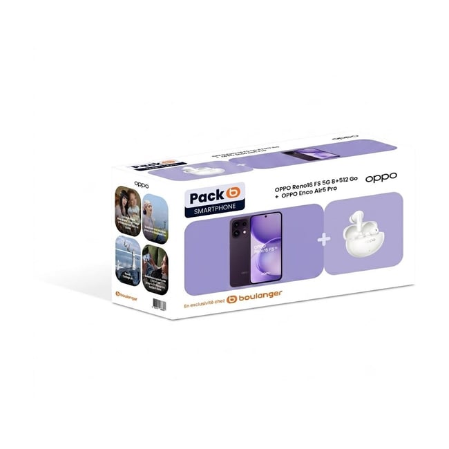 Smartphone Pack Reno 16 FS 5G 512Go Noir + Oppo Enco Air5 Pro - OPPO