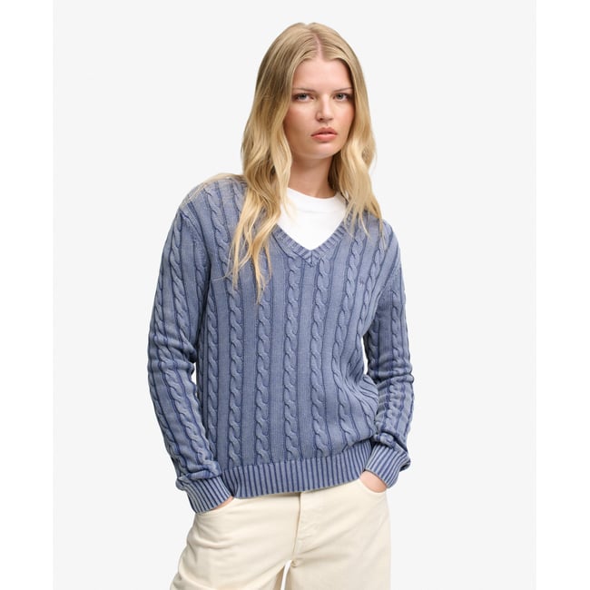 Pull Cable Washed V Neck Coupe Ajustée - SUPERDRY