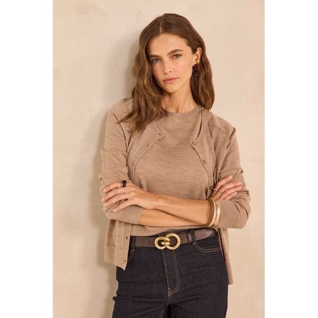 Gilet à manches longues en laine ALICE BIS tabac <span itemprop=