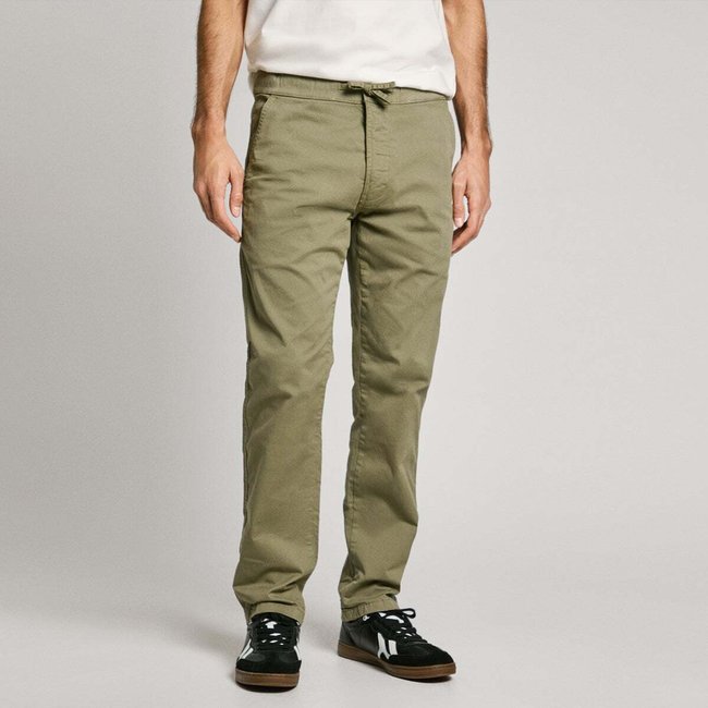 Pantalon Chino En Tissu Élastique vert militaire <span itemprop=