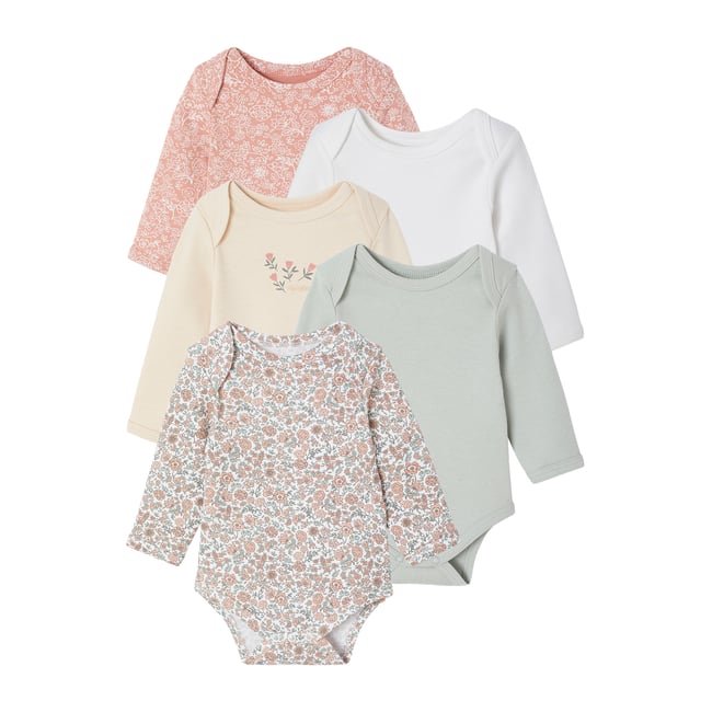 Lot de 5 bodies naissance avec ouverture américaine vert sauge <span itemprop=