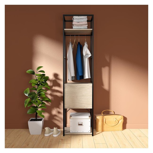 Portant vêtements fermé bois et métal JUNE Couleur noir <span itemprop=