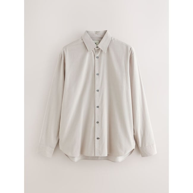 Chemise à manches longues en velours côtelé marron/naturel <span itemprop=