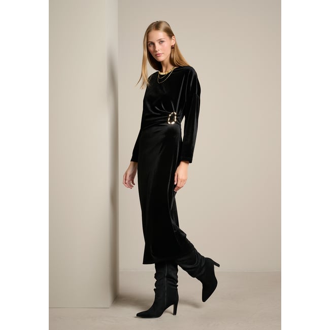 Robe midi en velours à boucle noir <span itemprop=