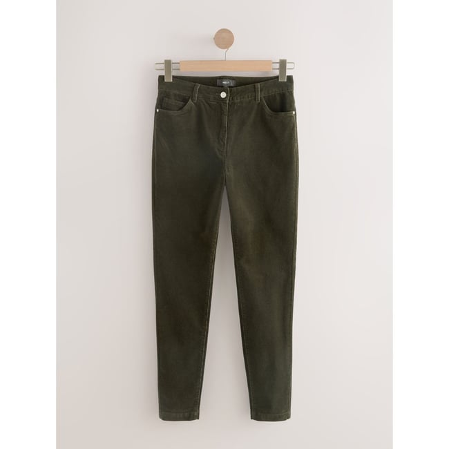 Pantalon skinny en velours côtelé vert kaki <span itemprop=