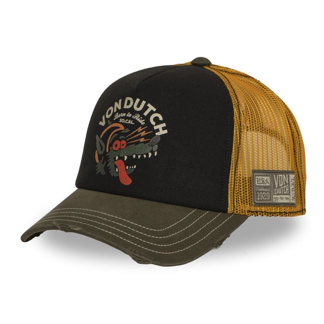 Casquette trucker Crew kaki/noir/jaune <span itemprop=