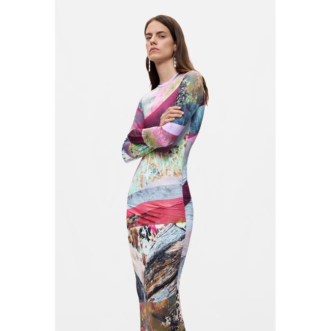 Robe en maille à manches longues multicolore <span itemprop=