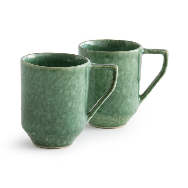 Lote de 2 mugs de gres esmaltado reactivo, Obidos verde <span itemprop=