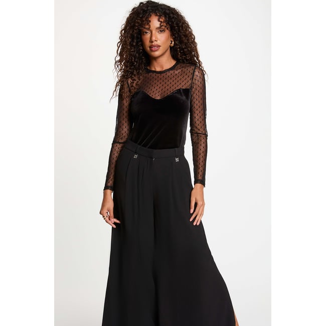 T-shirt velours manches longues noir <span itemprop=