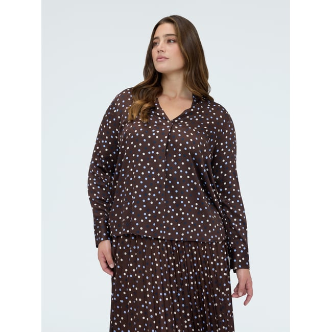 Blouse à pois en satin de viscose marron <span itemprop=