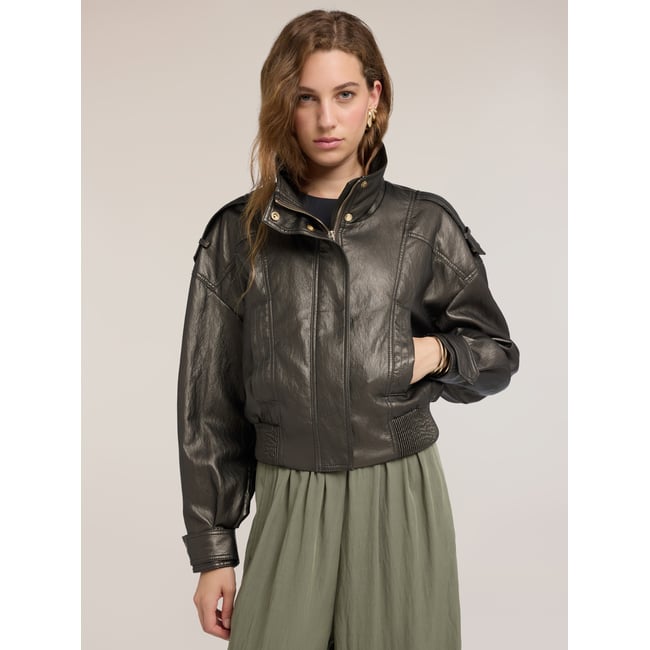 Blouson bomber court avec col montant verde militare <span itemprop=