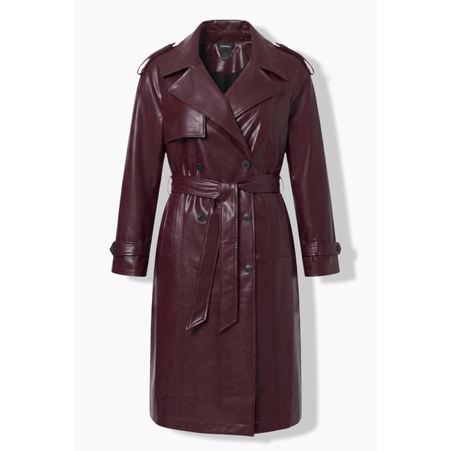 Trench, effet cuir, col cranté, croisé rouge vin <span itemprop=