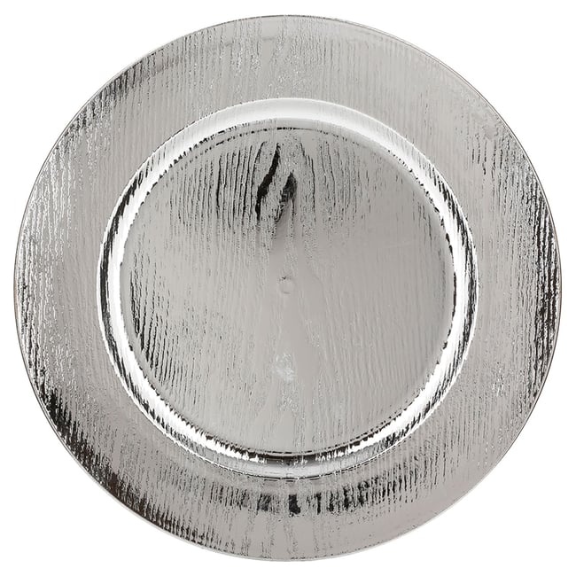 Lot de 12 assiettes de présentation effet bois Couleur argent <span itemprop=