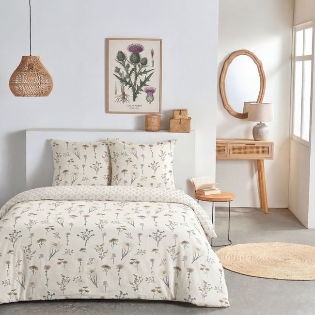 Parure de lit 2 personnes imprimé SUNSHINE ZIA blanc <span itemprop=