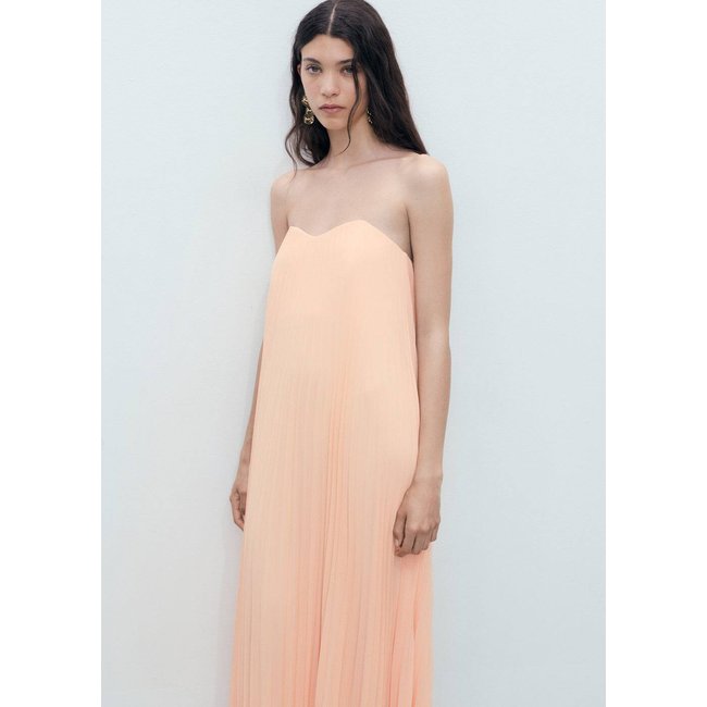 Robe plissée bustier corail <span itemprop=