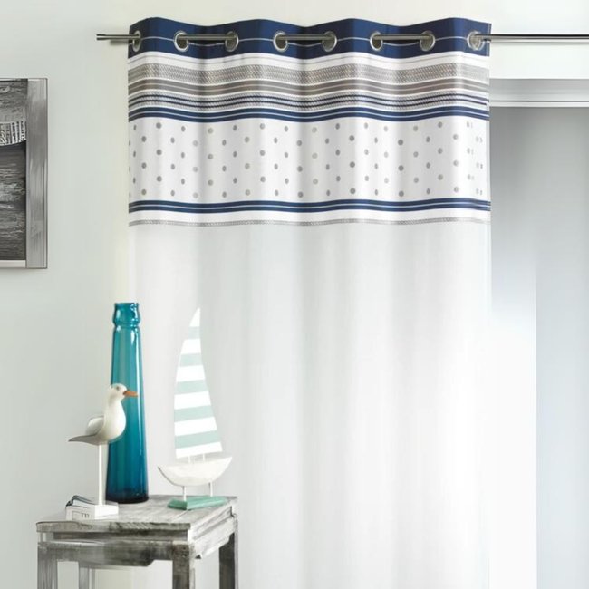 Voilage en voile avec parement à rayures horizontales bleu marine <span itemprop=