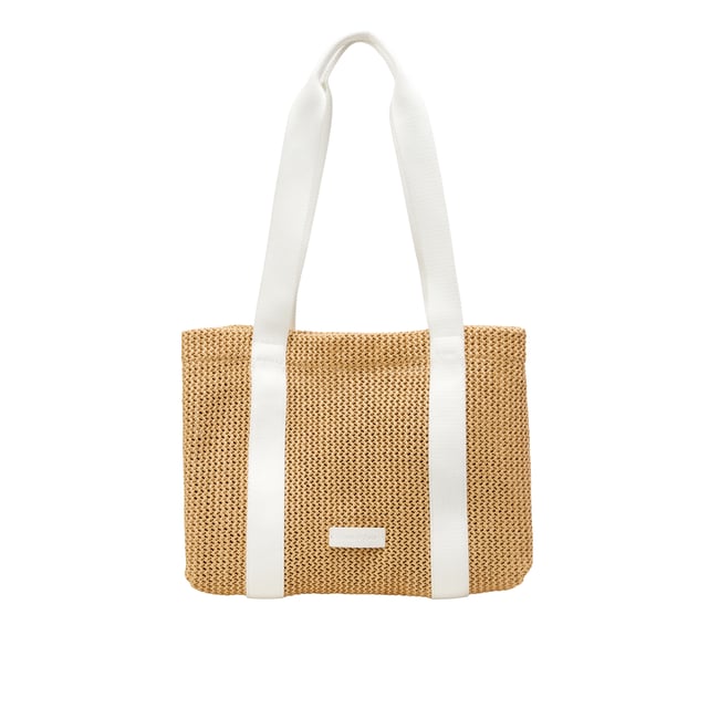 Shopper moyen en aspect crochet-rafia-bastingage beige <span itemprop=