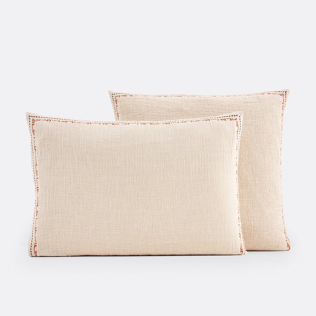Funda de almohada con dos caras, gasa de algodón/lino, Thesari crudo <span itemprop=